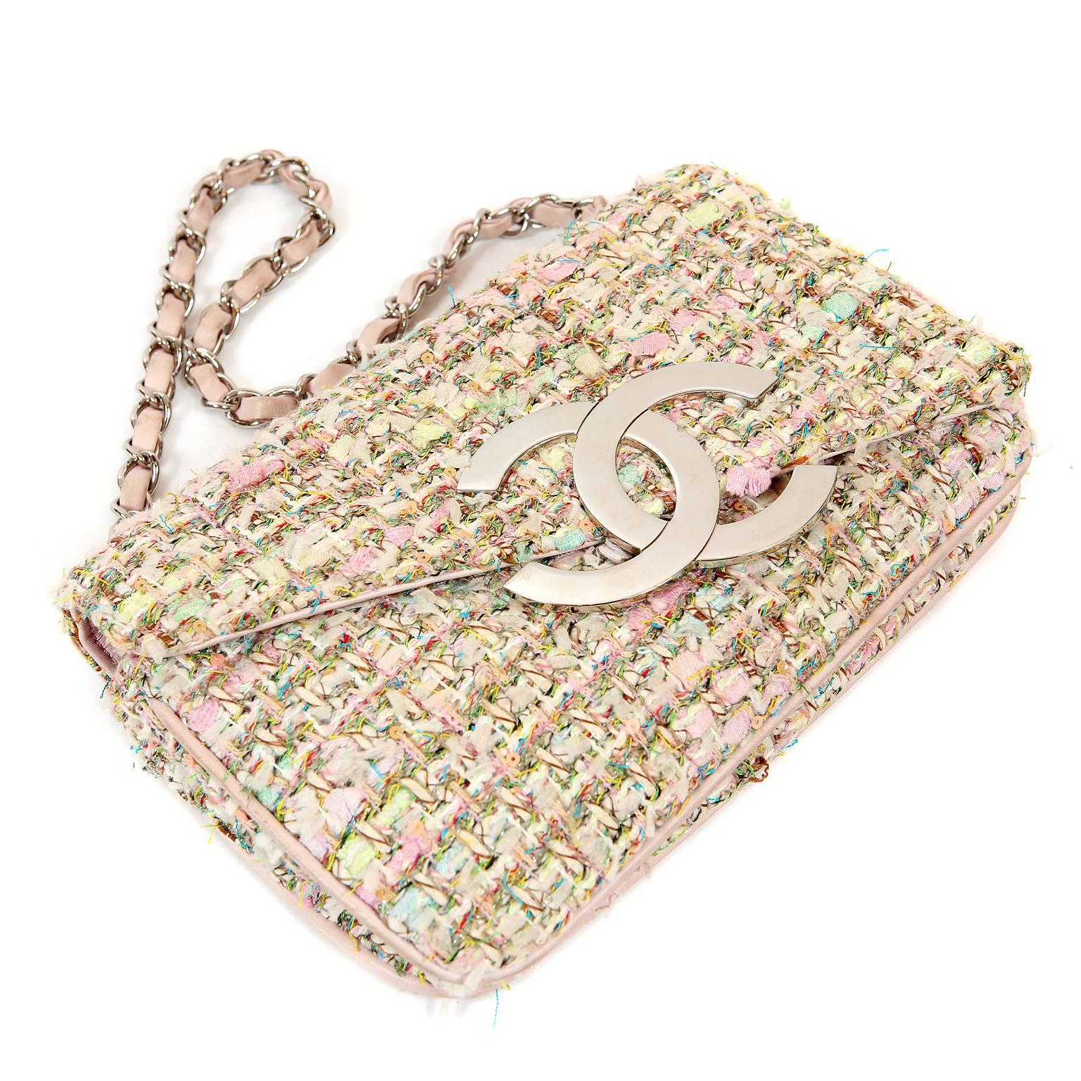 Women's Chanel Pink Multi Color Tweed CC Flap Bag