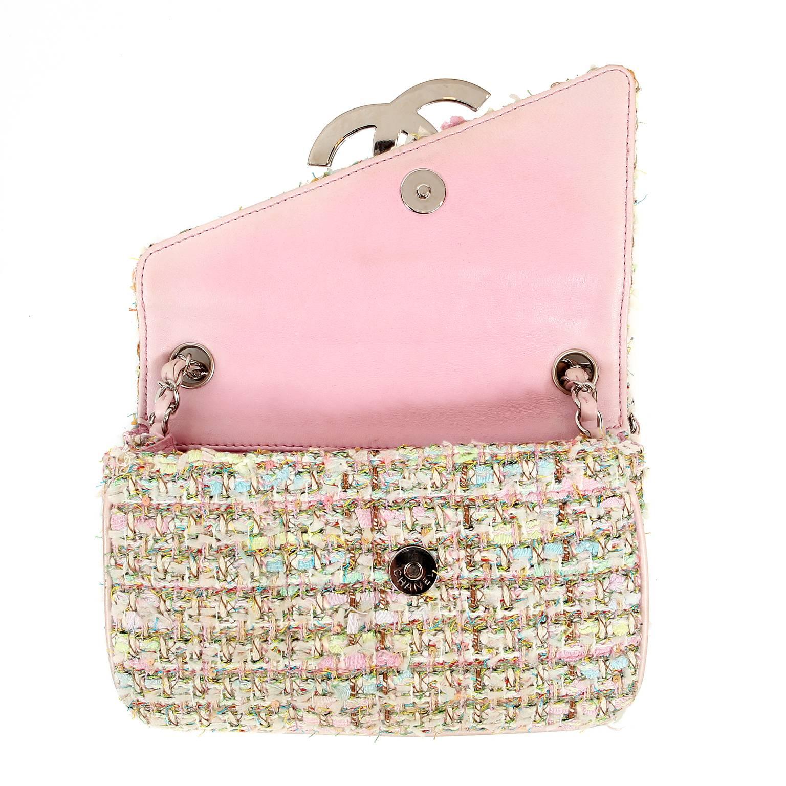 Chanel Pink Multi Color Tweed CC Flap Bag 4