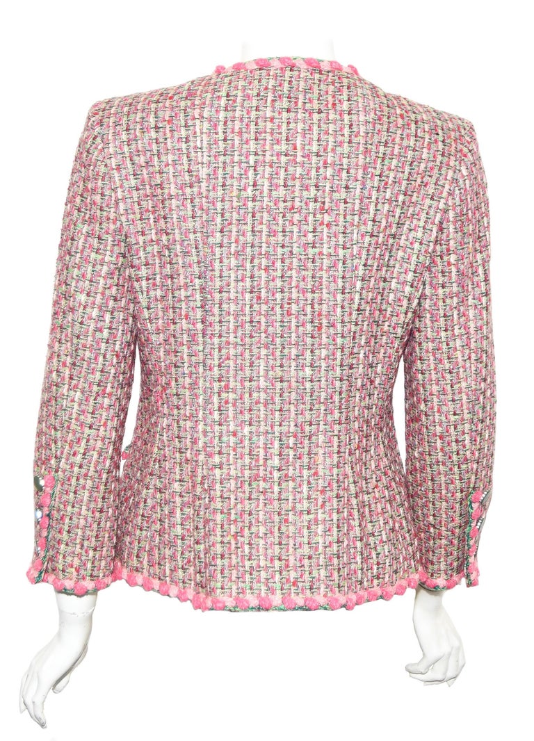 Chanel Pink Multi Color Tweed Jacket W/ Four Pockets Spring 2002
