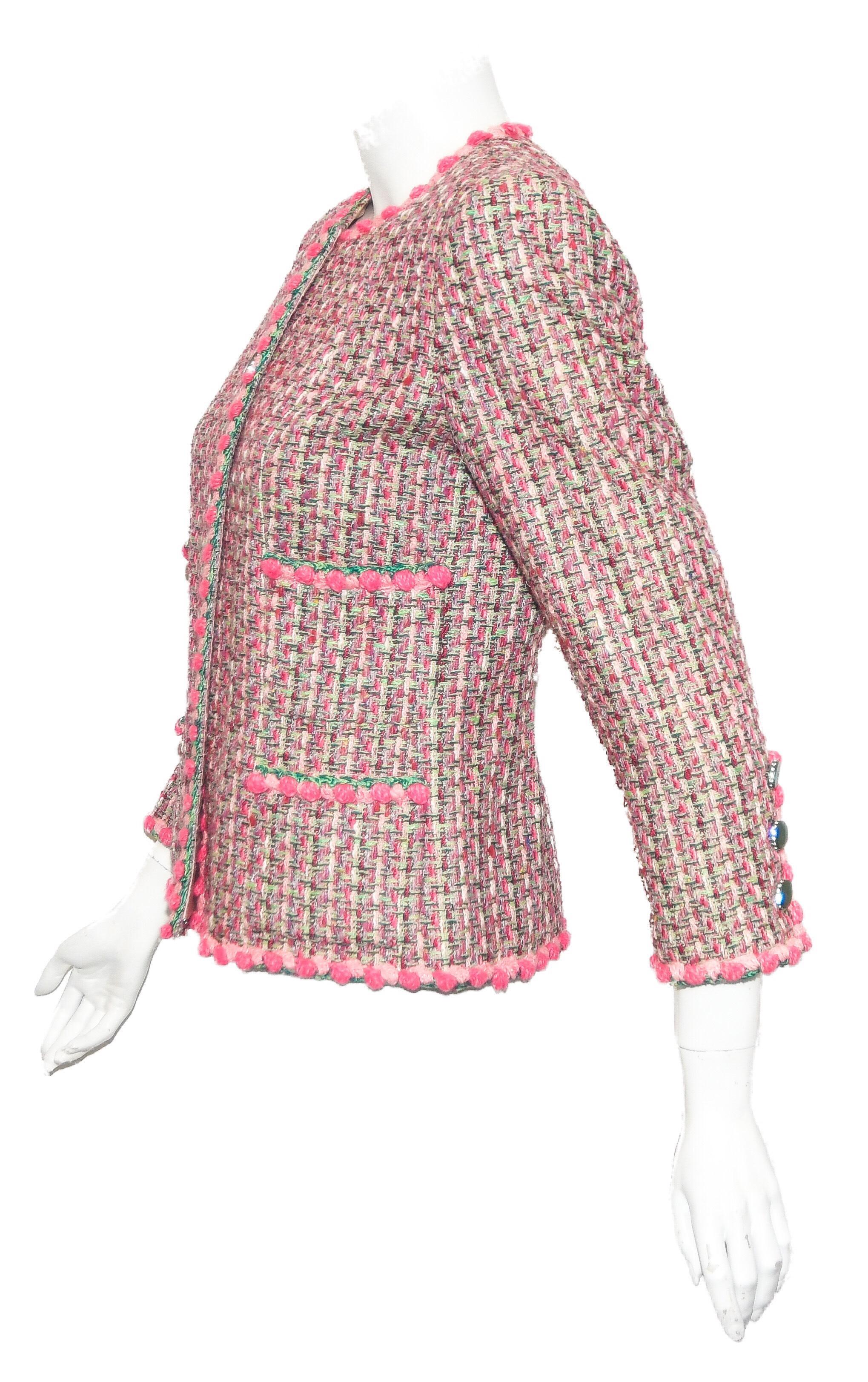 Brown Chanel Pink Multi Color Tweed Jacket W/ Four Pockets Spring 2002