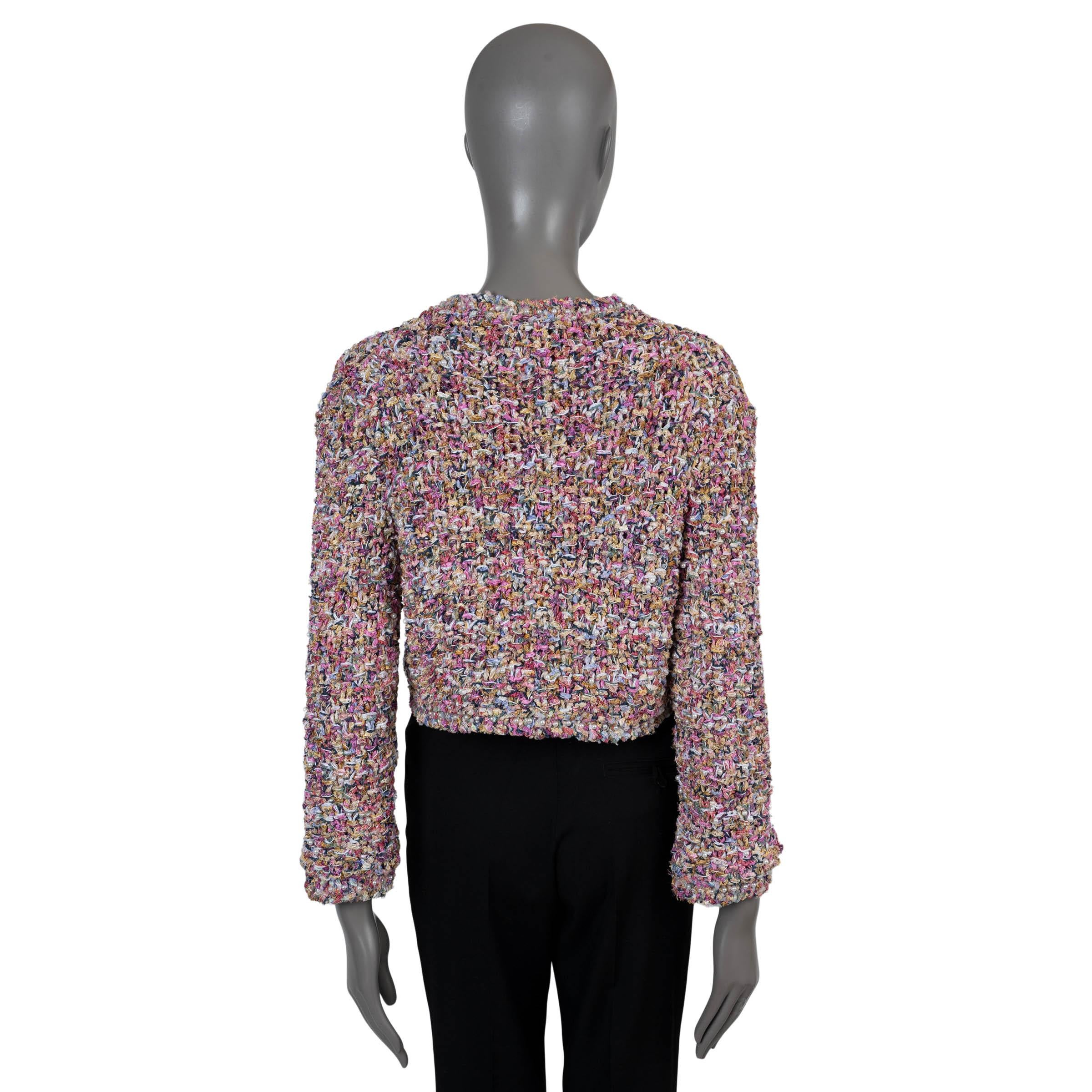 Nero Chanel, giacca in maglia rosa e multi cotone 2021 21P con perle e ornamenti S in vendita