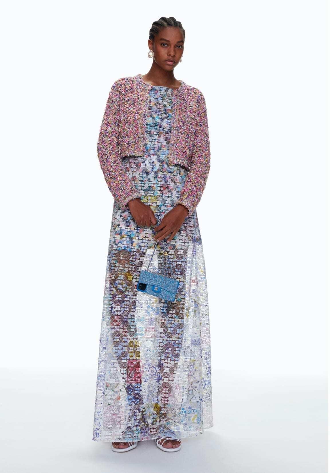 Chanel, giacca in maglia rosa e multi cotone 2021 21P con perle e ornamenti S in vendita 4