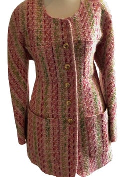CHANEL Pink Multi Tweed Jacket CC Logo Gold Jewel Buttons C.1993