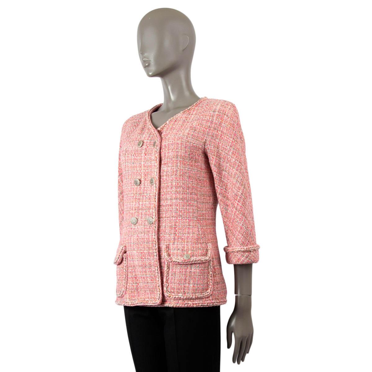 Women's CHANEL pink & multicolor 2014 14P DOUBLE BREASTED TWEED Jacket 38 S For Sale