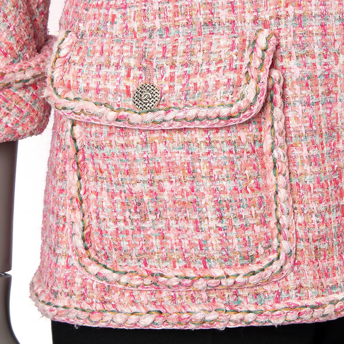 CHANEL pink & multicolor 2014 14P DOUBLE BREASTED TWEED Jacket 38 S For Sale 2