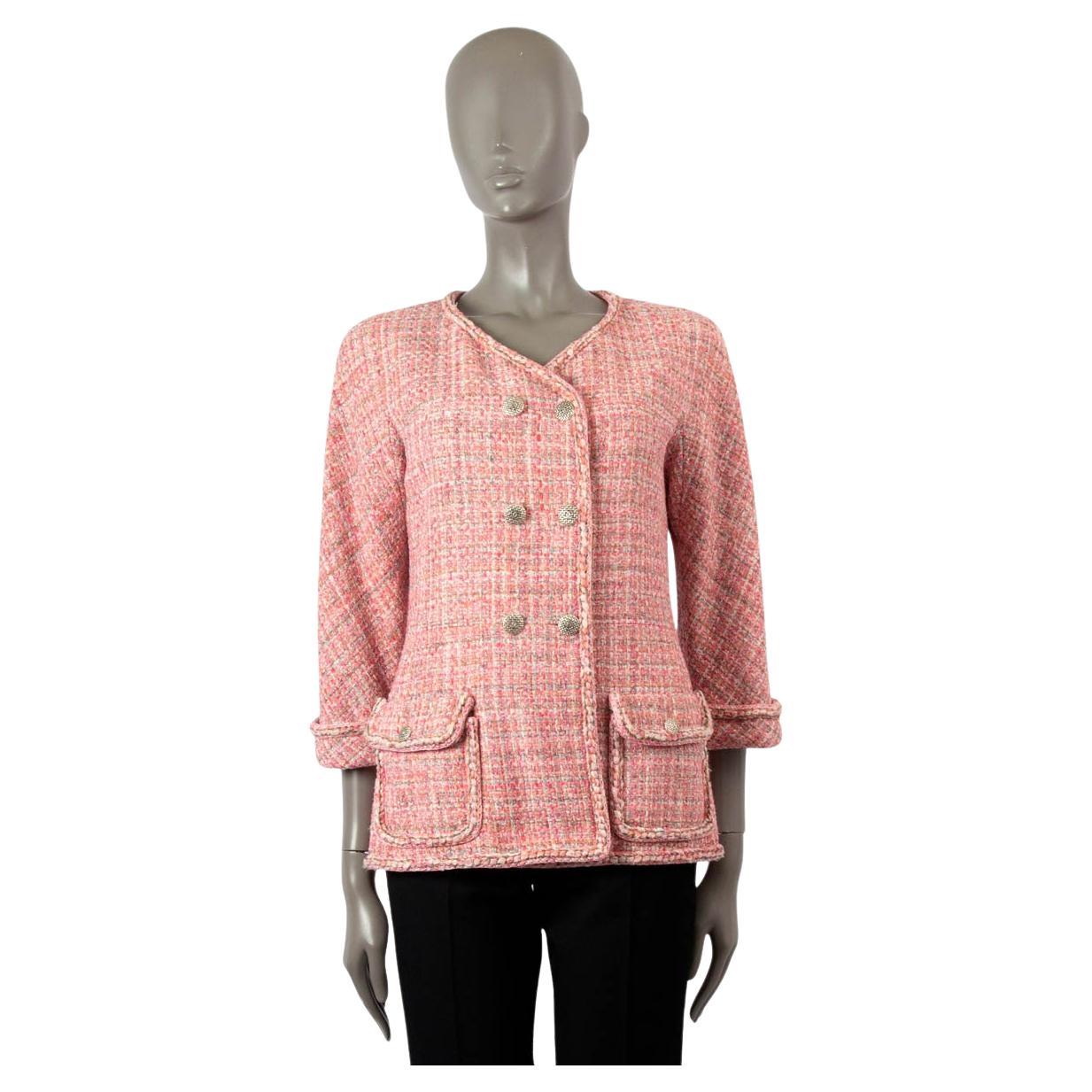 CHANEL pink & multicolor 2014 14P DOUBLE BREASTED TWEED Jacket 38 S