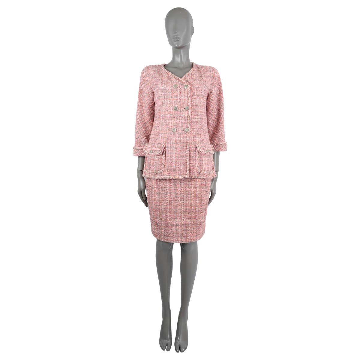CHANEL pink & multicolor 2014 14P TWEED Skirt 38 S For Sale 7