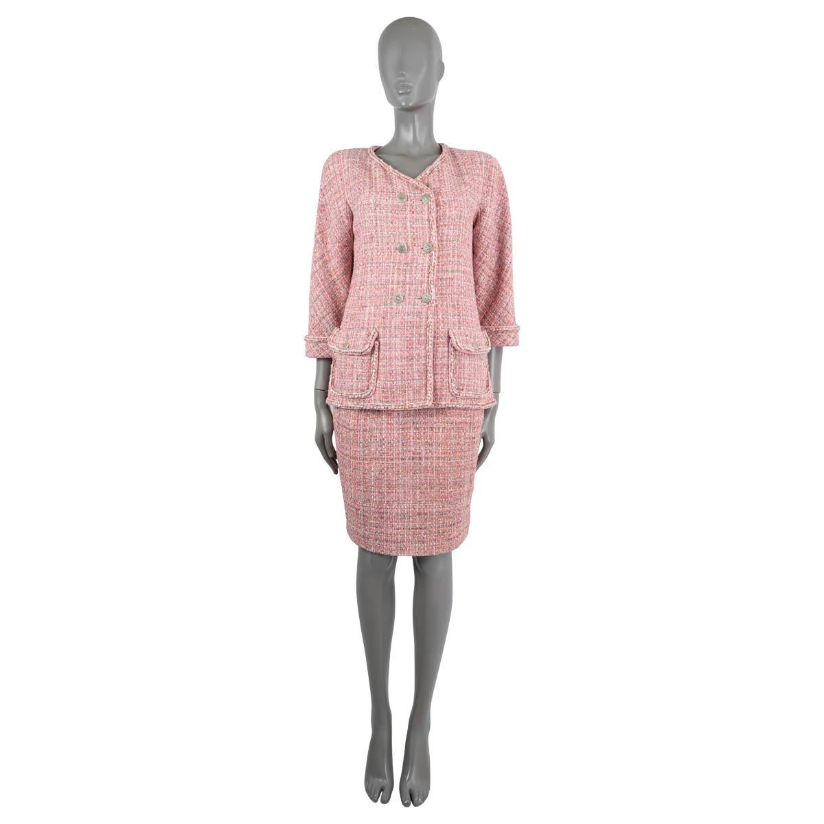 CHANEL pink & multicolor 2014 14P TWEED Skirt 38 S For Sale 6