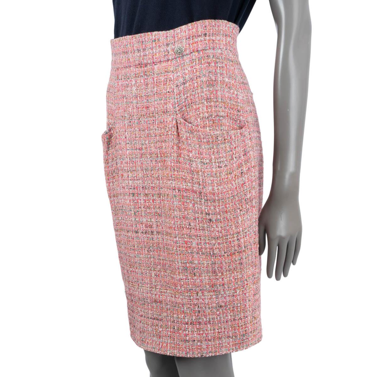 CHANEL pink & multicolor 2014 14P TWEED Skirt 38 S For Sale 1