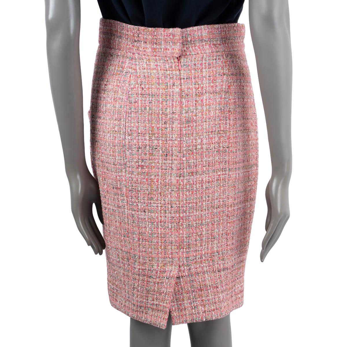 CHANEL pink & multicolor 2014 14P TWEED Skirt 38 S For Sale 2