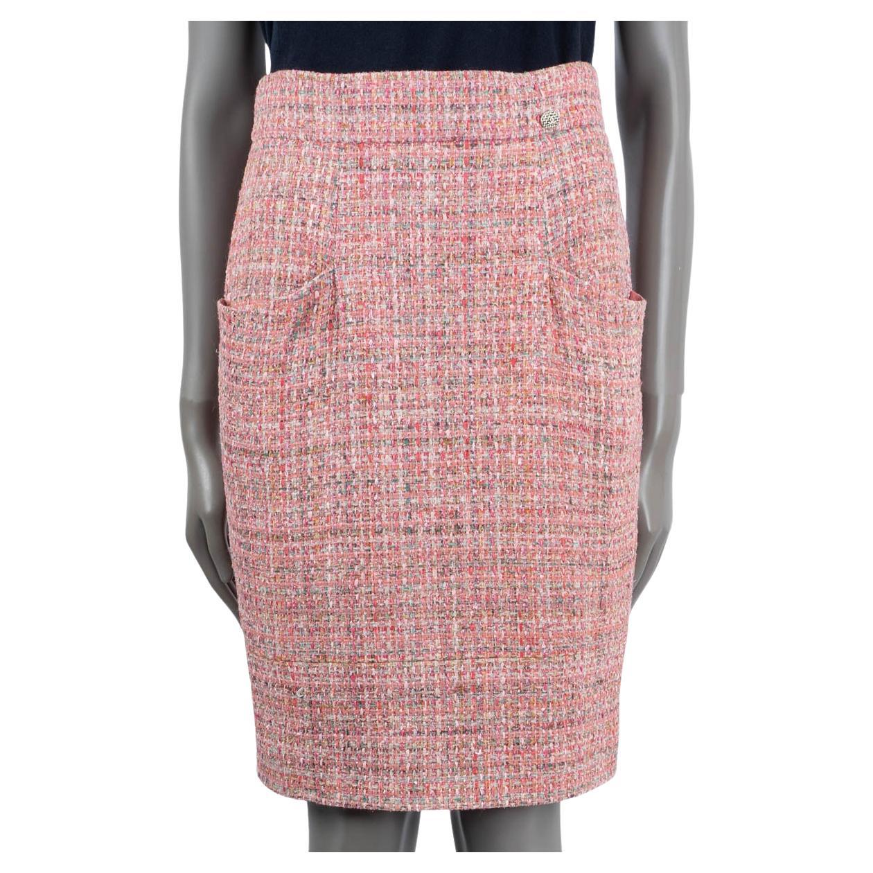 CHANEL pink & multicolor 2014 14P TWEED Skirt 38 S For Sale