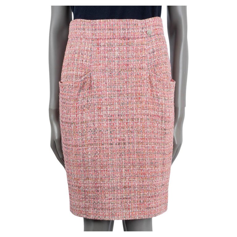 CHANEL pink and multicolor 2014 14P TWEED Skirt 38 S For Sale at