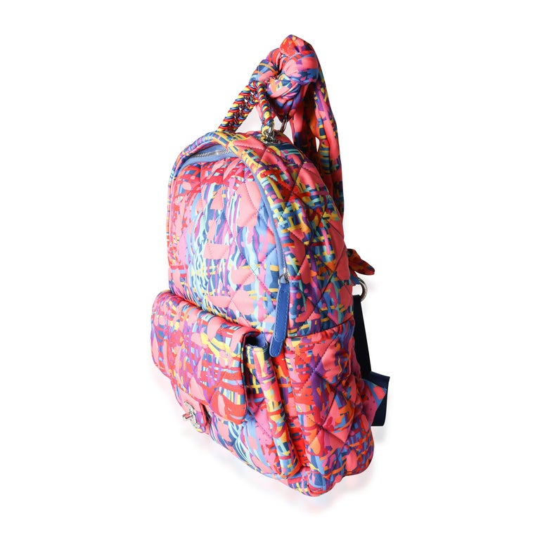Chanel Pink and Multicolor Foulard Printed Fabric Backpack For Sale at ...