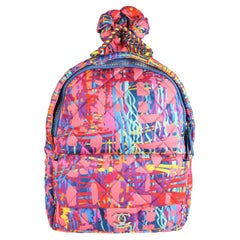 Chanel Pink & Multicolor Foulard Printed Fabric Backpack