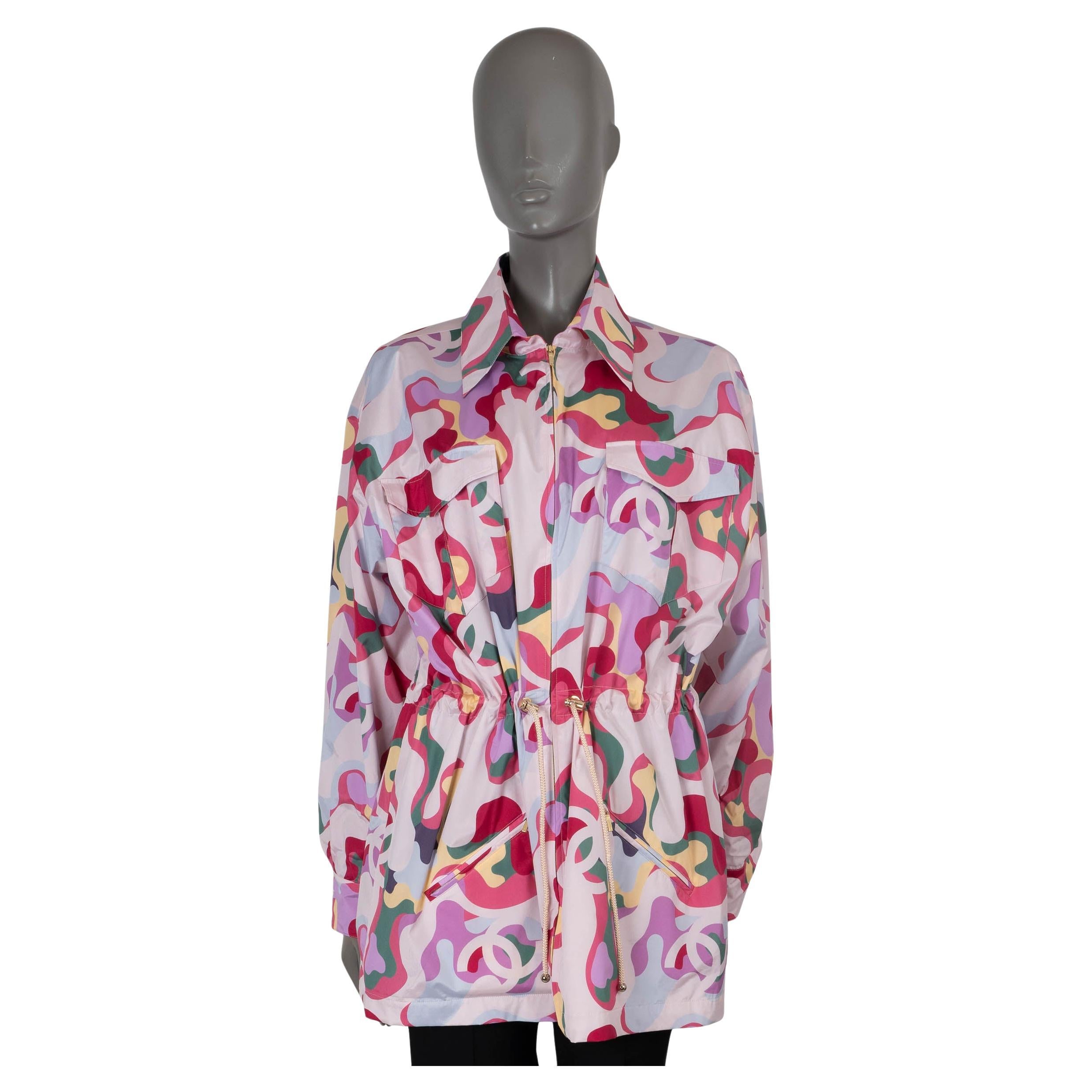 CHANEL Veste PARKA en soie rose et multicolore 2021P PRINTED PARKA 40 M