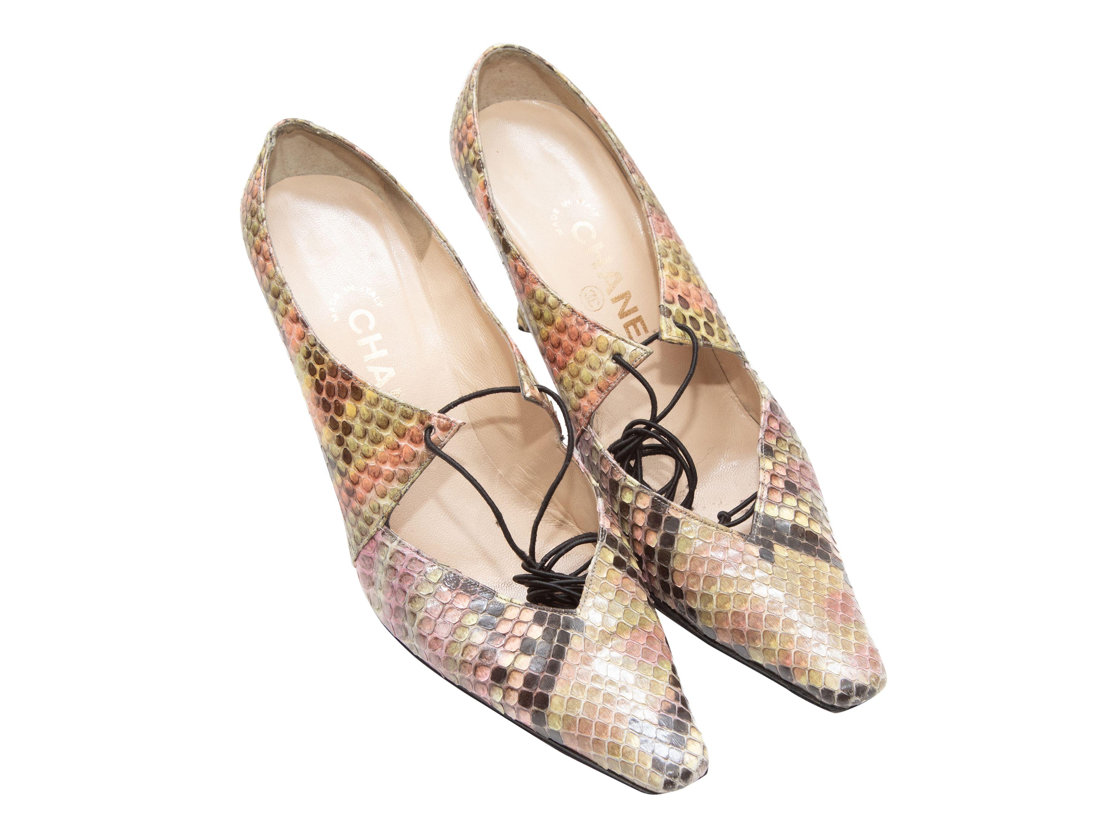 Beige Chanel Pink & Multicolor Snakeskin Pointed-Toe Heels