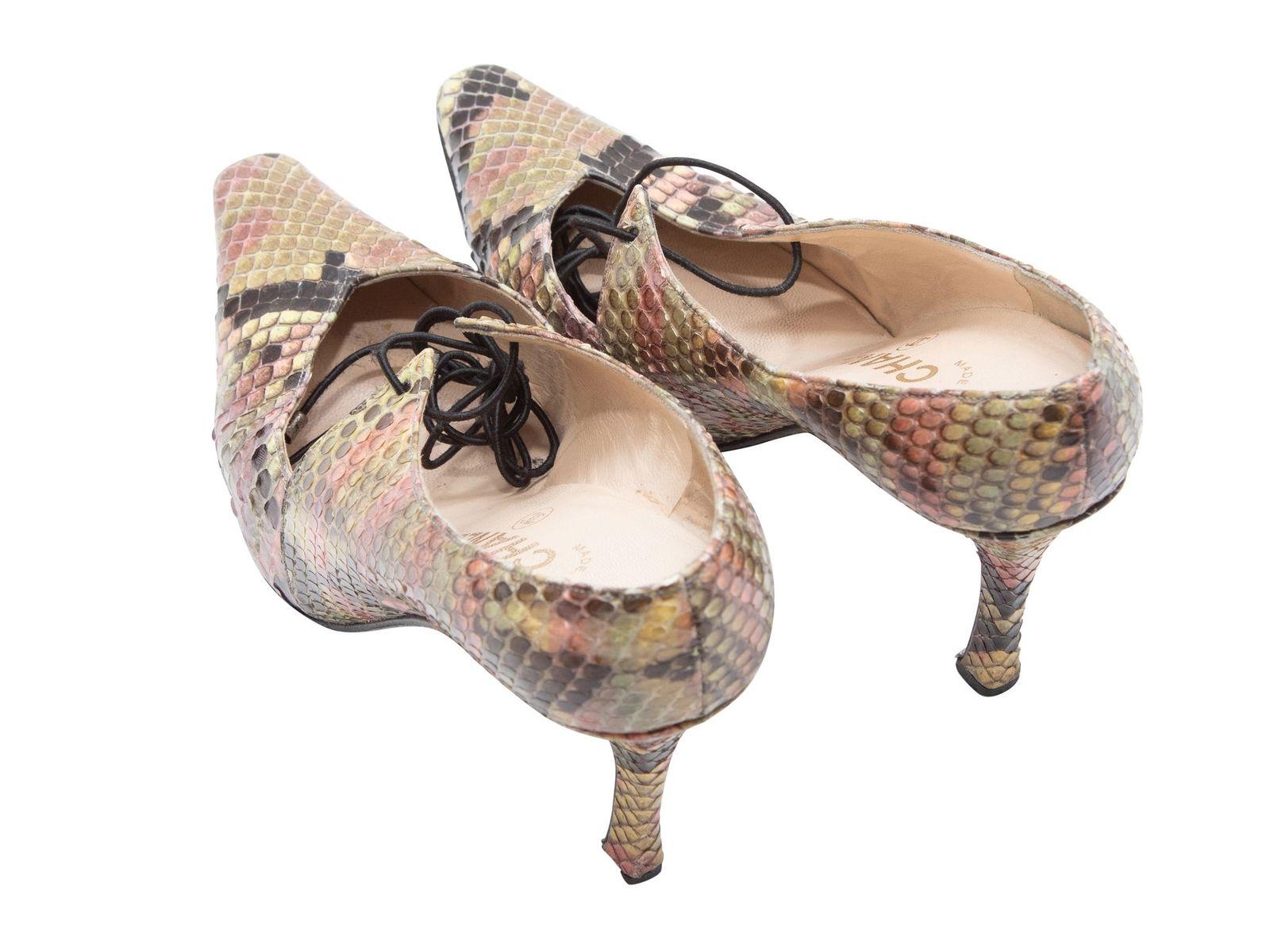 Chanel Pink & Multicolor Snakeskin Pointed-Toe Heels In Good Condition In New York, NY