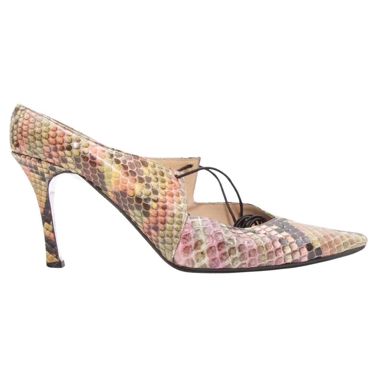 Chanel Pink & Multicolor Snakeskin Pointed-Toe Heels