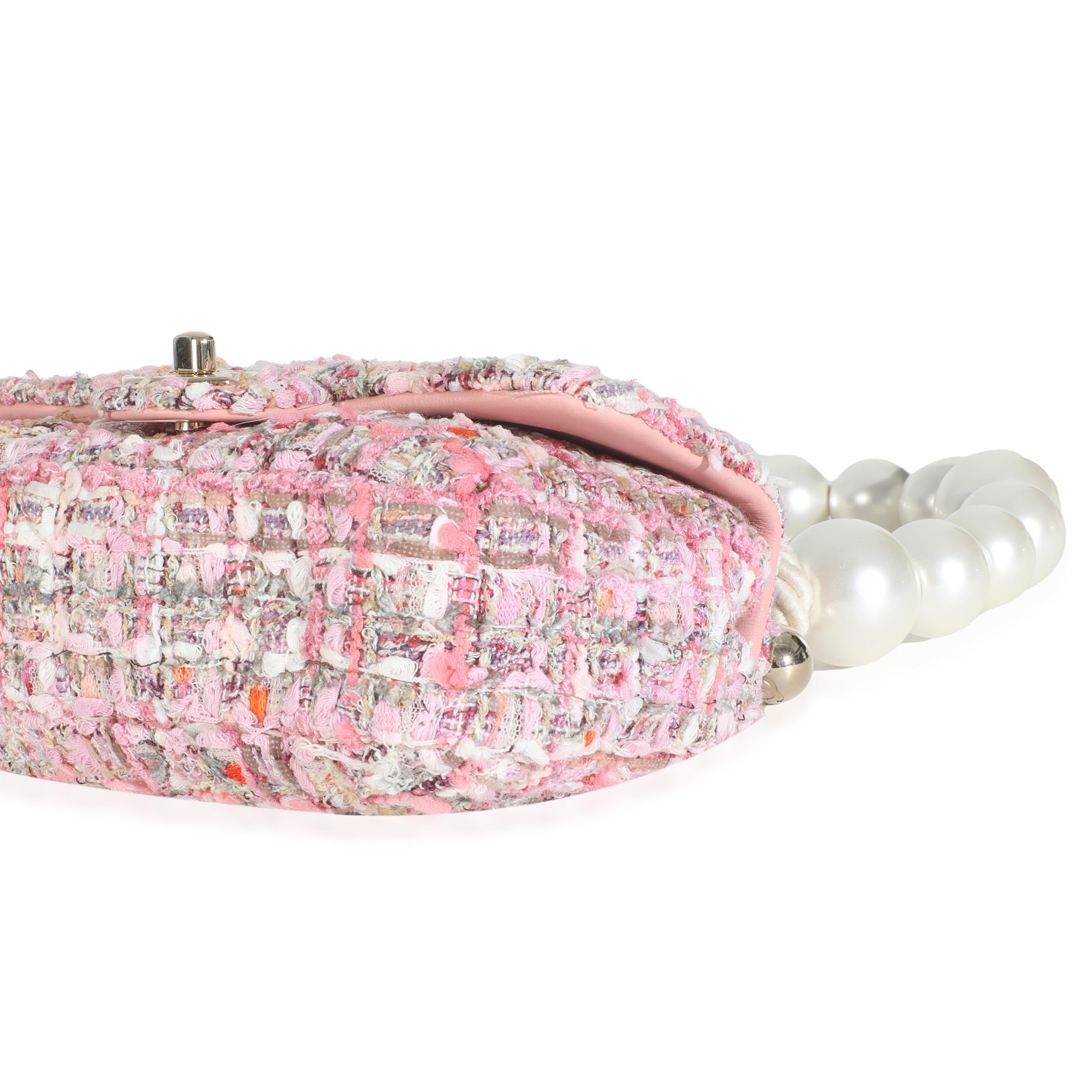 Chanel Rosa Multicolor Tweed Mini Perlengriff Klappe Tasche für Damen oder Herren im Angebot