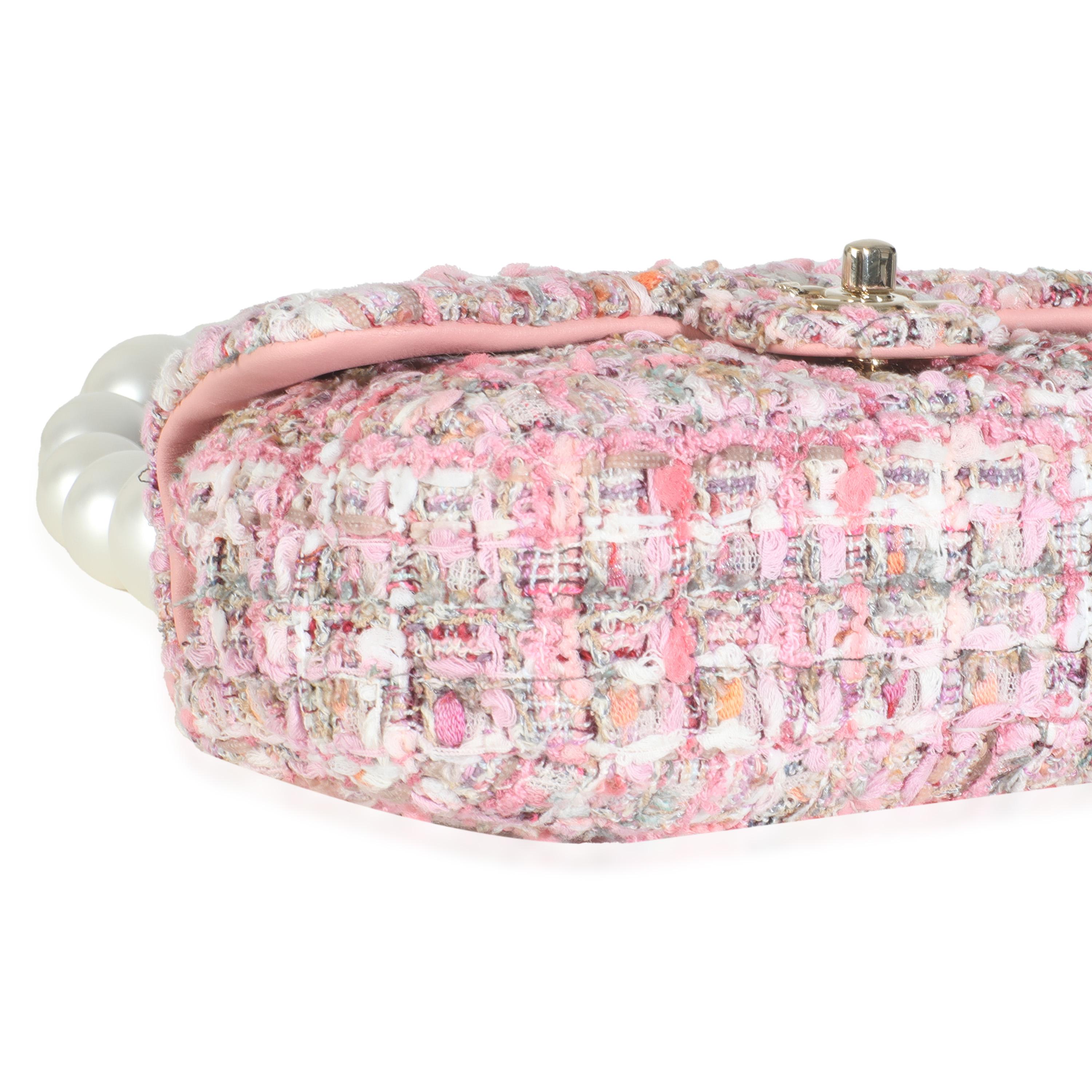 Chanel Rosa Multicolor Tweed Mini Perlengriff Klappe Tasche im Angebot 1