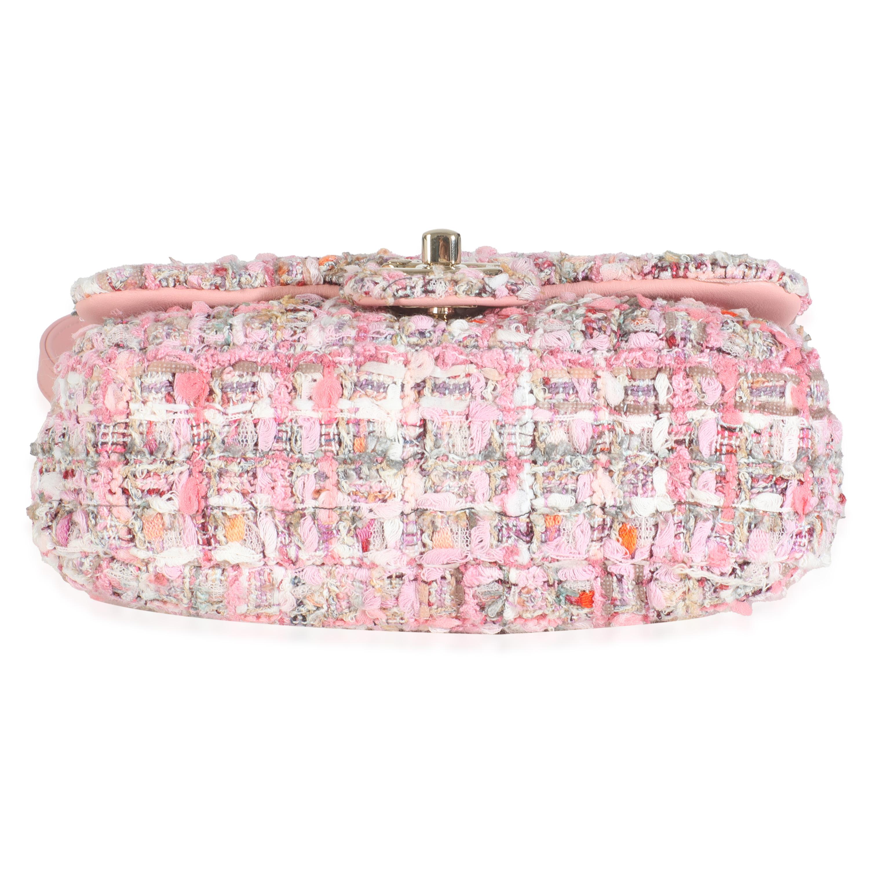 Chanel Rosa Multicolor Tweed Mini Perlengriff Klappe Tasche im Angebot 2
