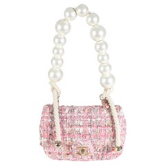 Chanel Rosa Multicolor Tweed Mini Perlengriff Klappe Tasche