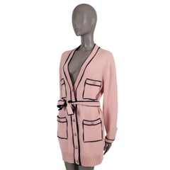 CHANEL pink & navy cashmere 2021 21S BELTED KNIT Dress 38 S