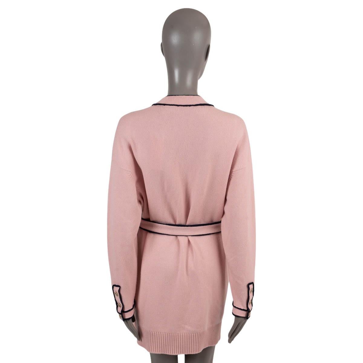 Women's CHANEL pink & navy cashmere 2021 21S BELTED KNIT Dress 38 S For Sale