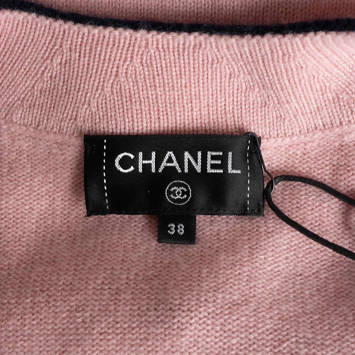 CHANEL pink & navy cashmere 2021 21S BELTED KNIT Dress 38 S For Sale 5