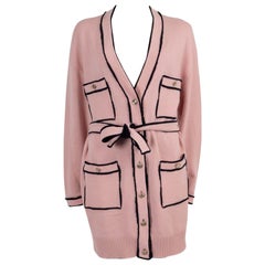 CHANEL pink & navy cashmere 2021 21S BELTED KNIT Dress 38 S