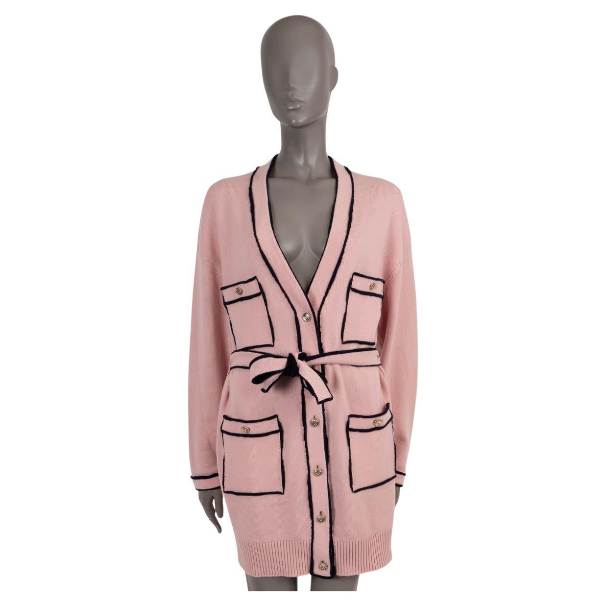 CHANEL pink & navy cashmere 2021 21S BELTED KNIT Dress 38 S For Sale