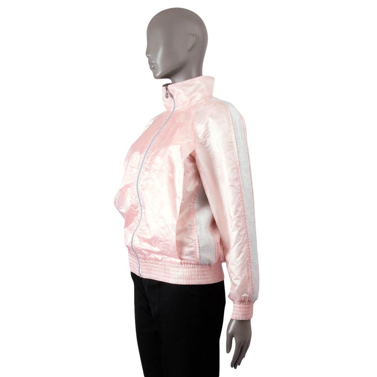 Fabulous Authentic Chanel Camellia Print CC Logo Zip Pink Nylon Bomber  Jacket 36