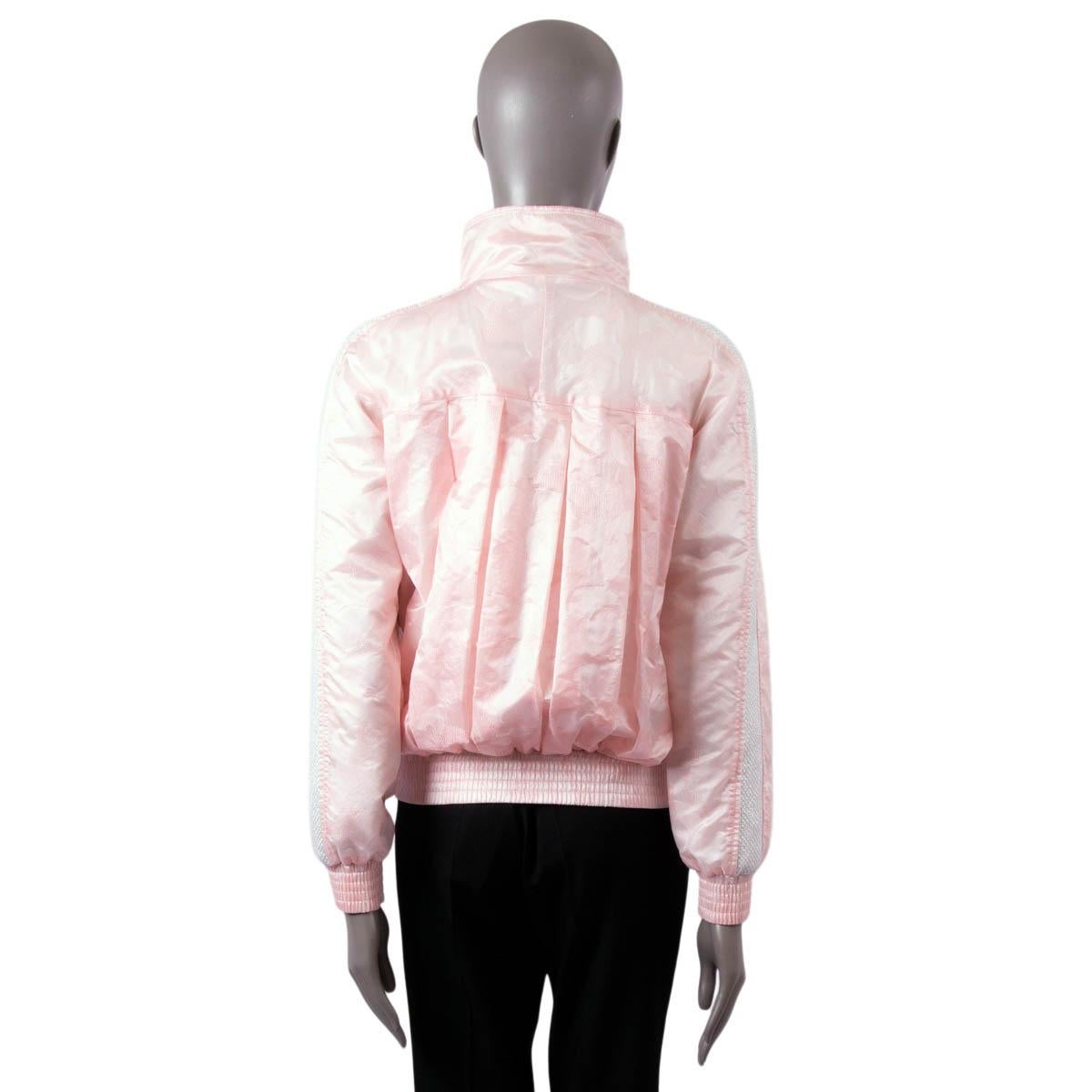 Women's CHANEL pink nylon 2017 17P CAMELLIA PRINT BOMBER Jacket 36 XS For Sale