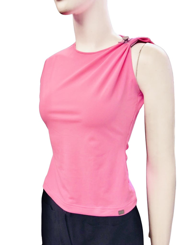 - Vintage Chanel pink nylon spandex sleeveless top from year spring 2000 collection. 

- Size 40.

- 80% Nylon, 20% Spandex. 
