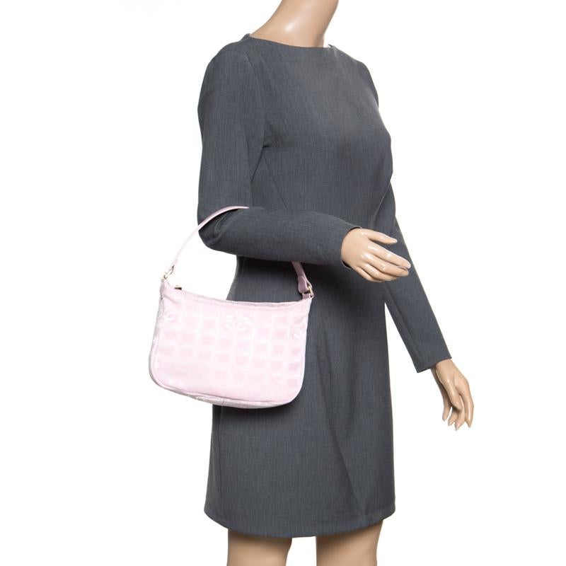 Gray Chanel Pink Nylon Travel Line Hobo