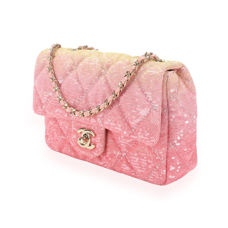 Pink sequin and microfiber medium Flap bag handbag wit…