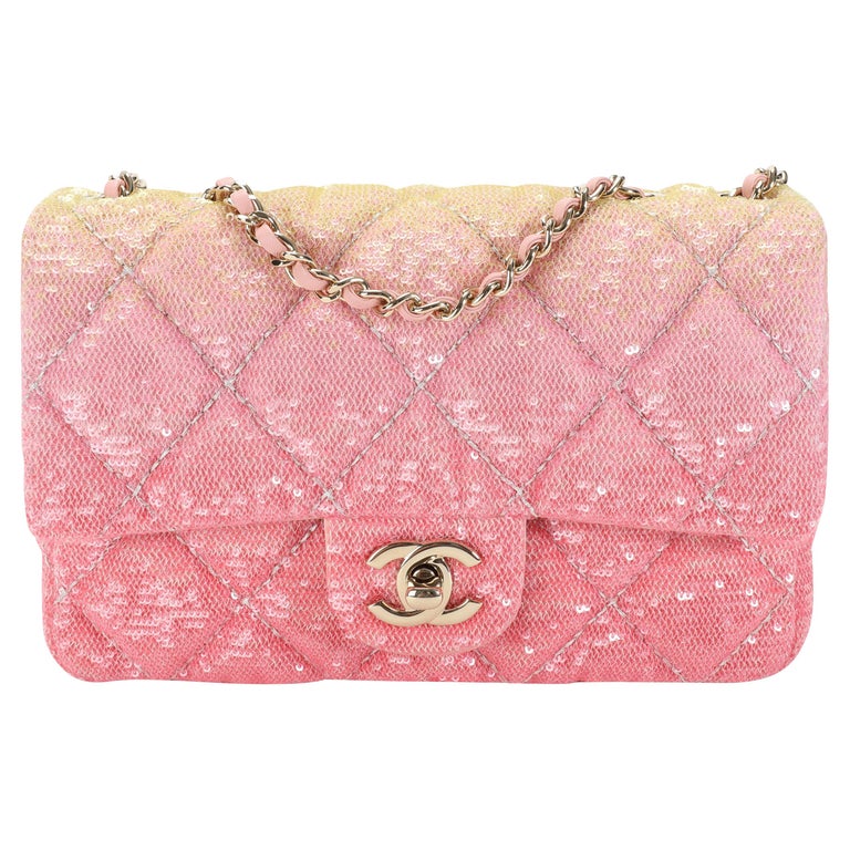Replica Chanel Glittered Tweed & Sequins Mini Flap Bag Pink A69900 (Li