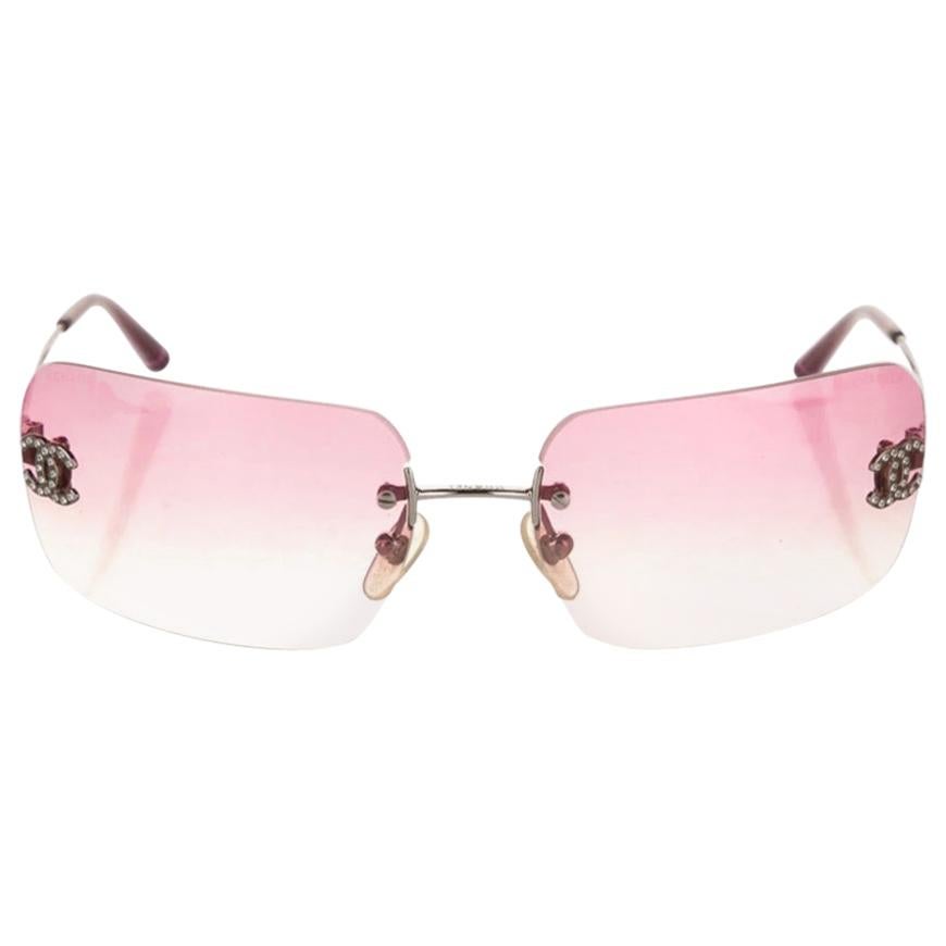 Chanel Clear Holographic Multi Color Tinted CC Gold Rimless Kylie Sunglasses  at 1stDibs
