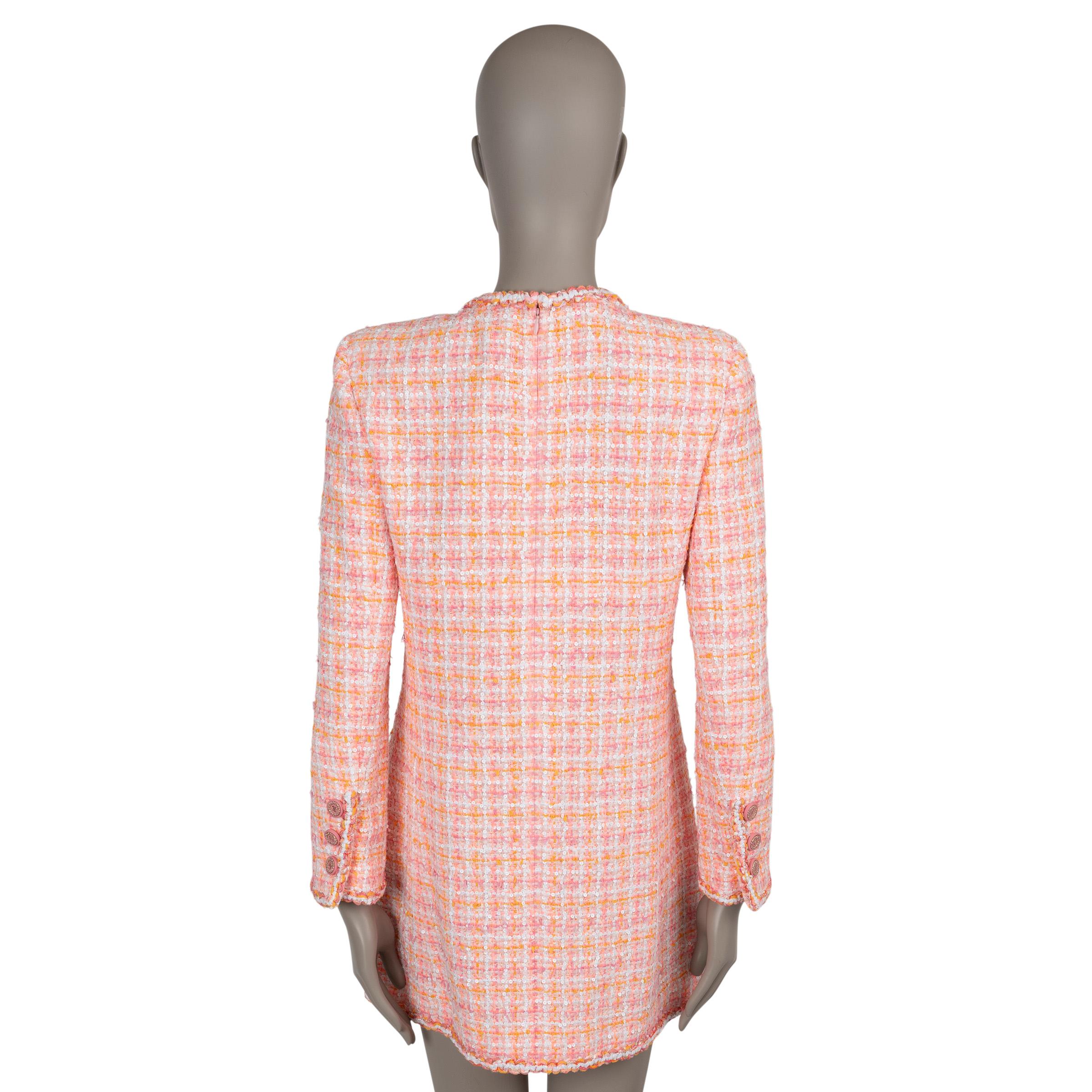 Beige CHANEL rose et orange 19C LA PAUSA SEQUIN TWEED Dress 40 M