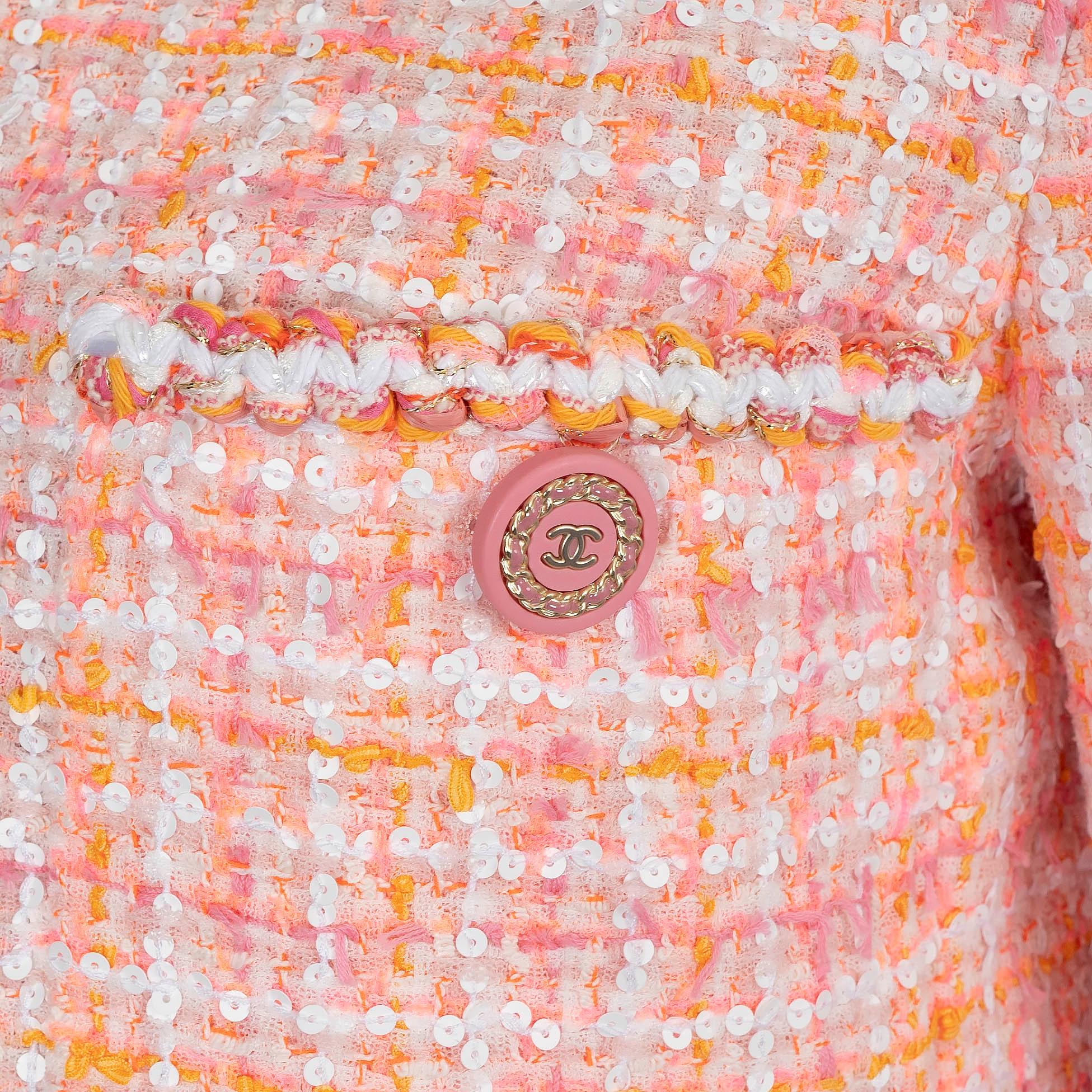 CHANEL rose et orange 19C LA PAUSA SEQUIN TWEED Dress 40 M 1