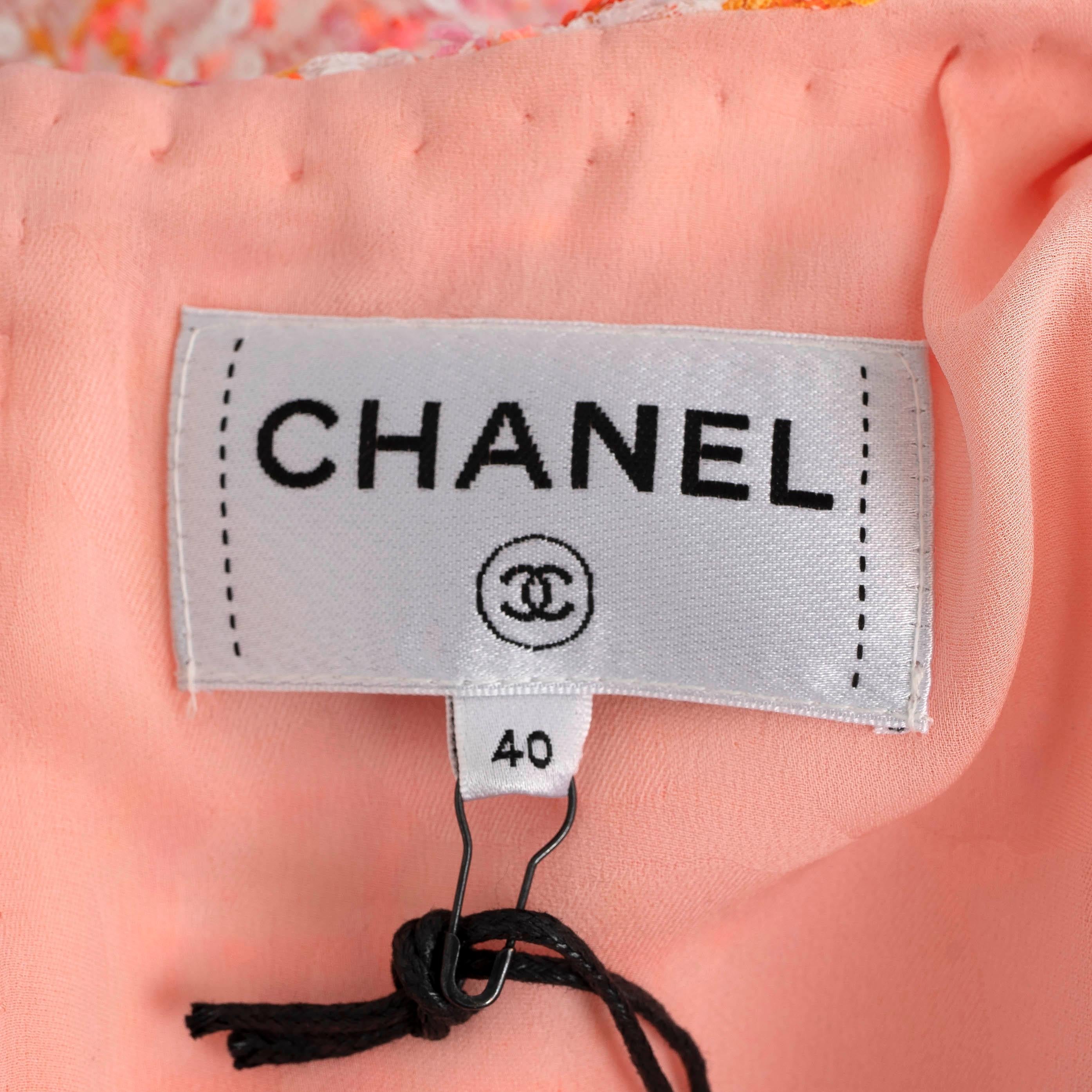 CHANEL rose et orange 19C LA PAUSA SEQUIN TWEED Dress 40 M 2