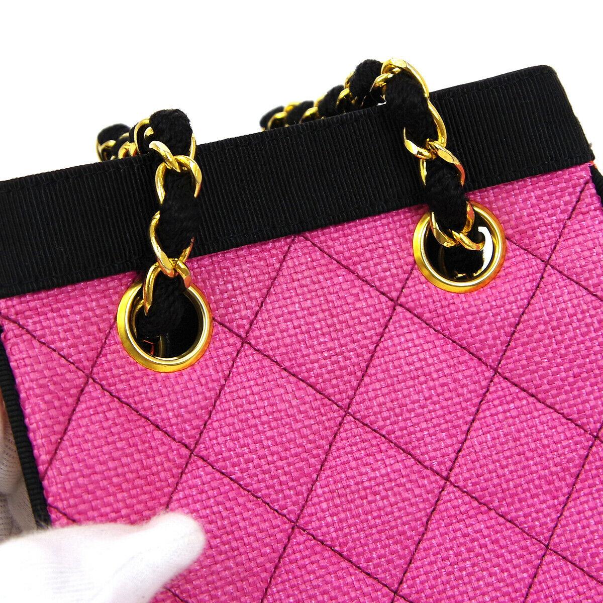Chanel Rosa Arancione Nero Multicolore Mini Tote in paglia in vendita 5