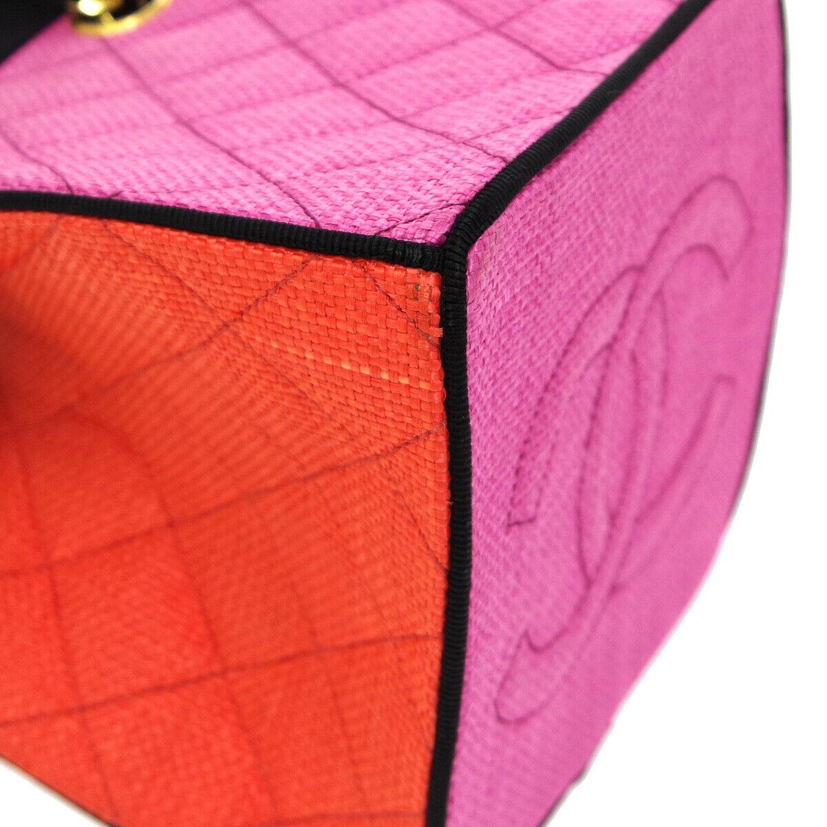 Chanel Rosa Arancione Nero Multicolore Mini Tote in paglia in vendita 7