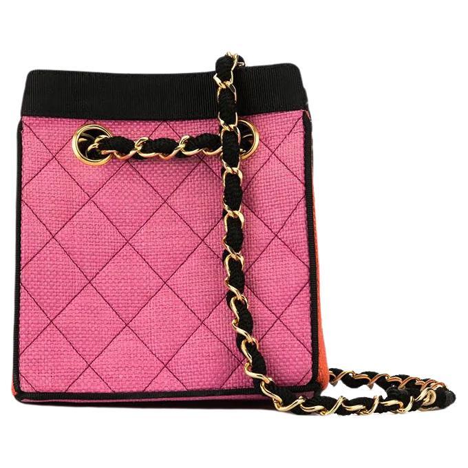 Donna Chanel Rosa Arancione Nero Multicolore Mini Tote in paglia in vendita