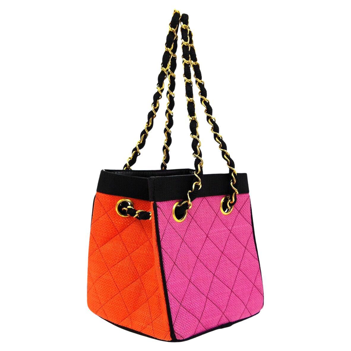 Chanel Rosa Naranja Negro Multicolor Mini Tote de Paja