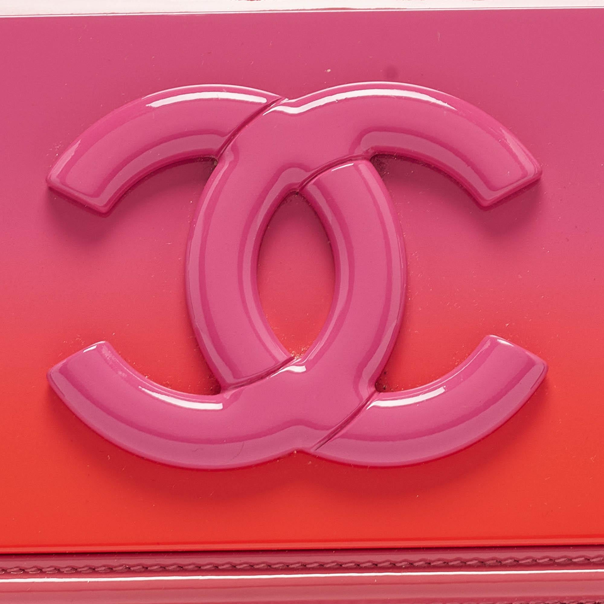 Women's Chanel Pink/Orange Plexiglass and Patent Leather Small Boy Brick Flap Bag
