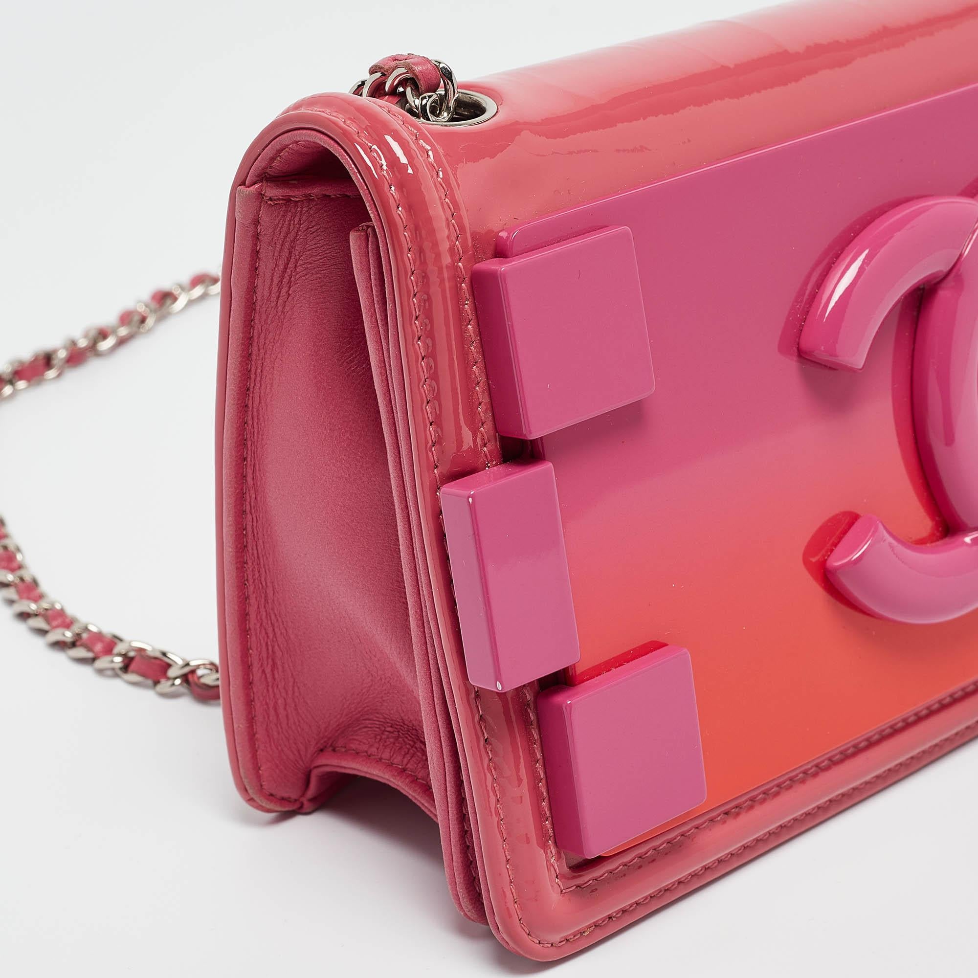 Chanel Pink/Orange Plexiglass and Patent Leather Small Boy Brick Flap Bag 2