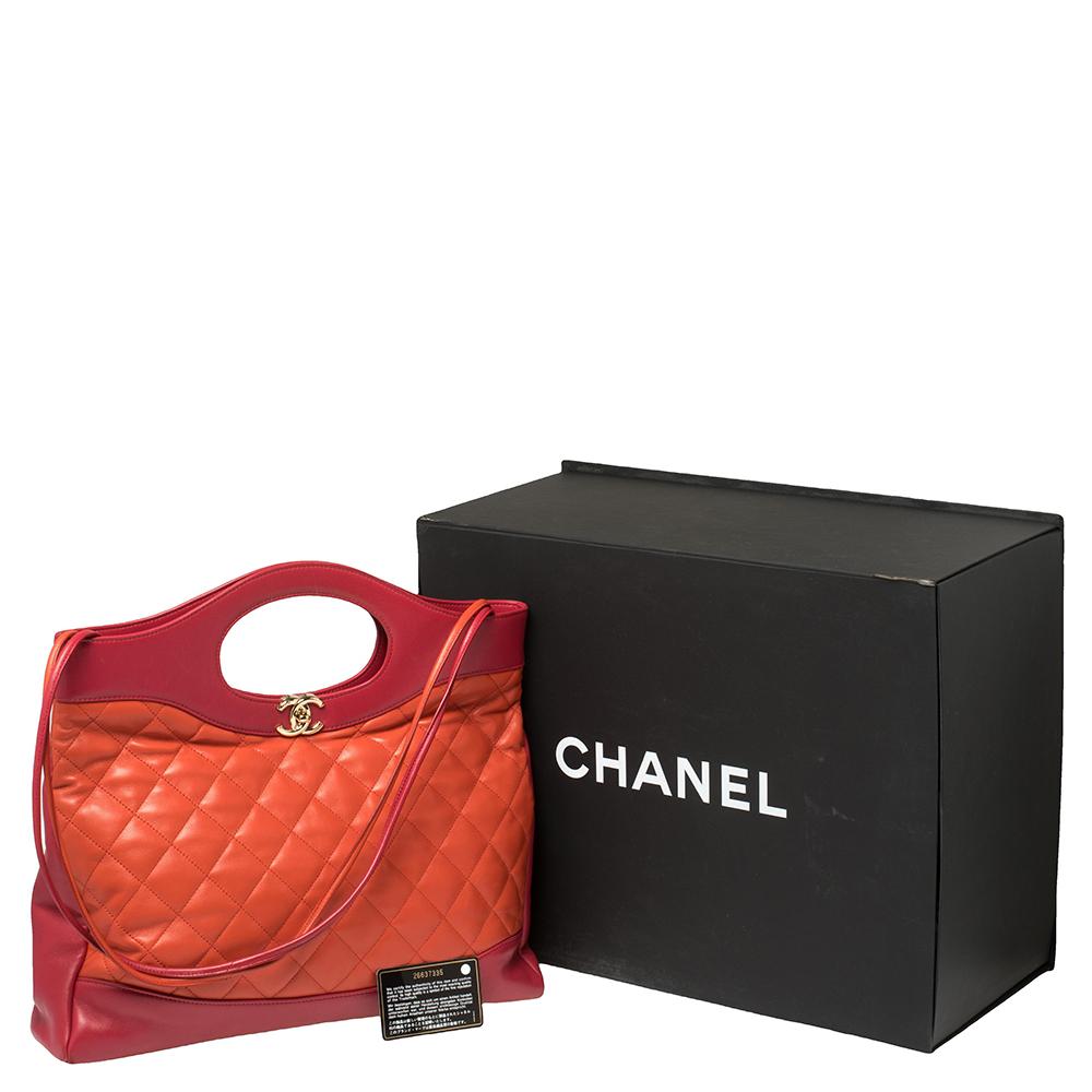 Women's Chanel Pink/Orange Quilted Leather Medium 31 Shopper Tote