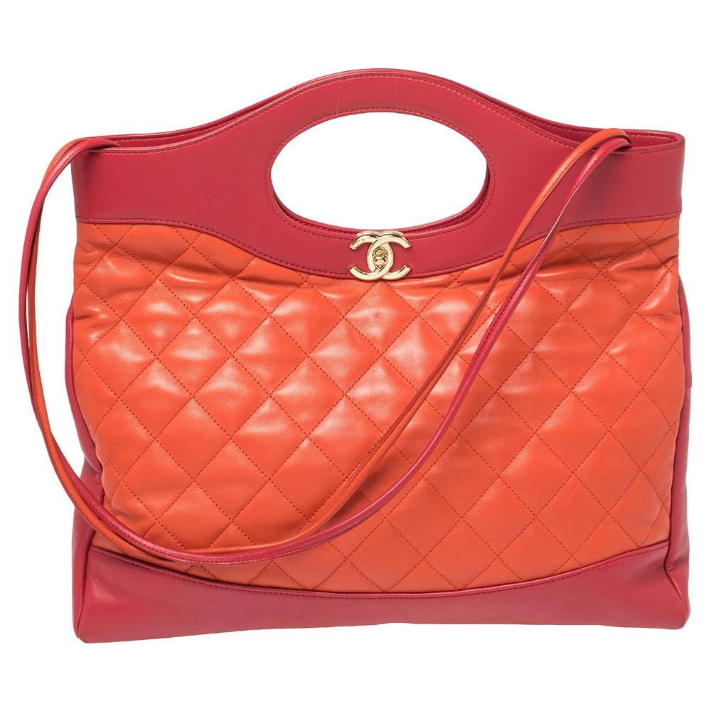 Chanel Pink/Orange Quilted Leather Medium 31 Shopper Tote