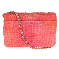 Chanel Pink Orange Quilted Tweed Timeless CC Wallet On Chain